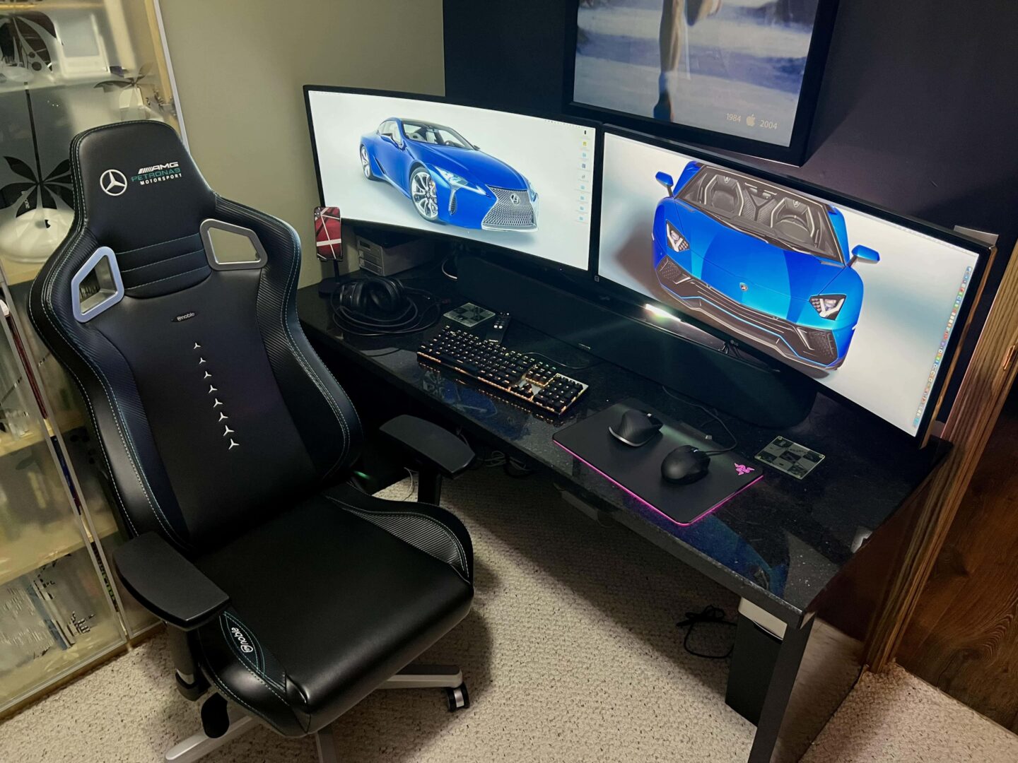 Mac Pro setup with classic Apple poster