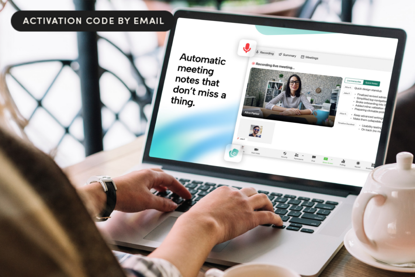 MeetScribe shown on the screen of a MacBook