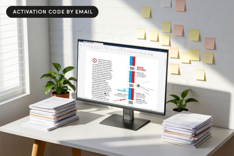 A PDF document shown in a computer monitor on a desk