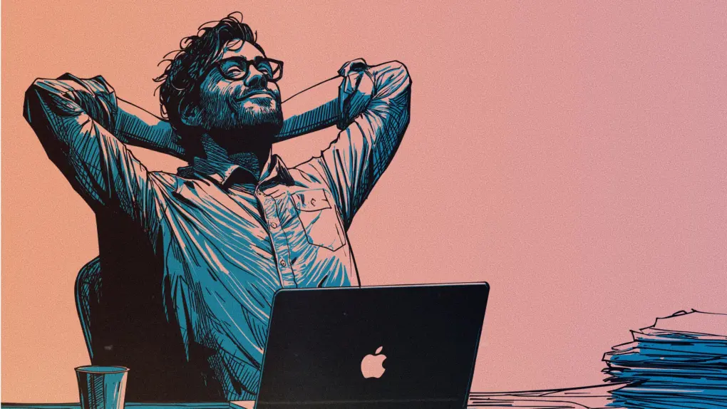 Drawing of man with MacBook Pro sitting at desk, using 1 / 1 – QuickBooks Desktop Pro 2024