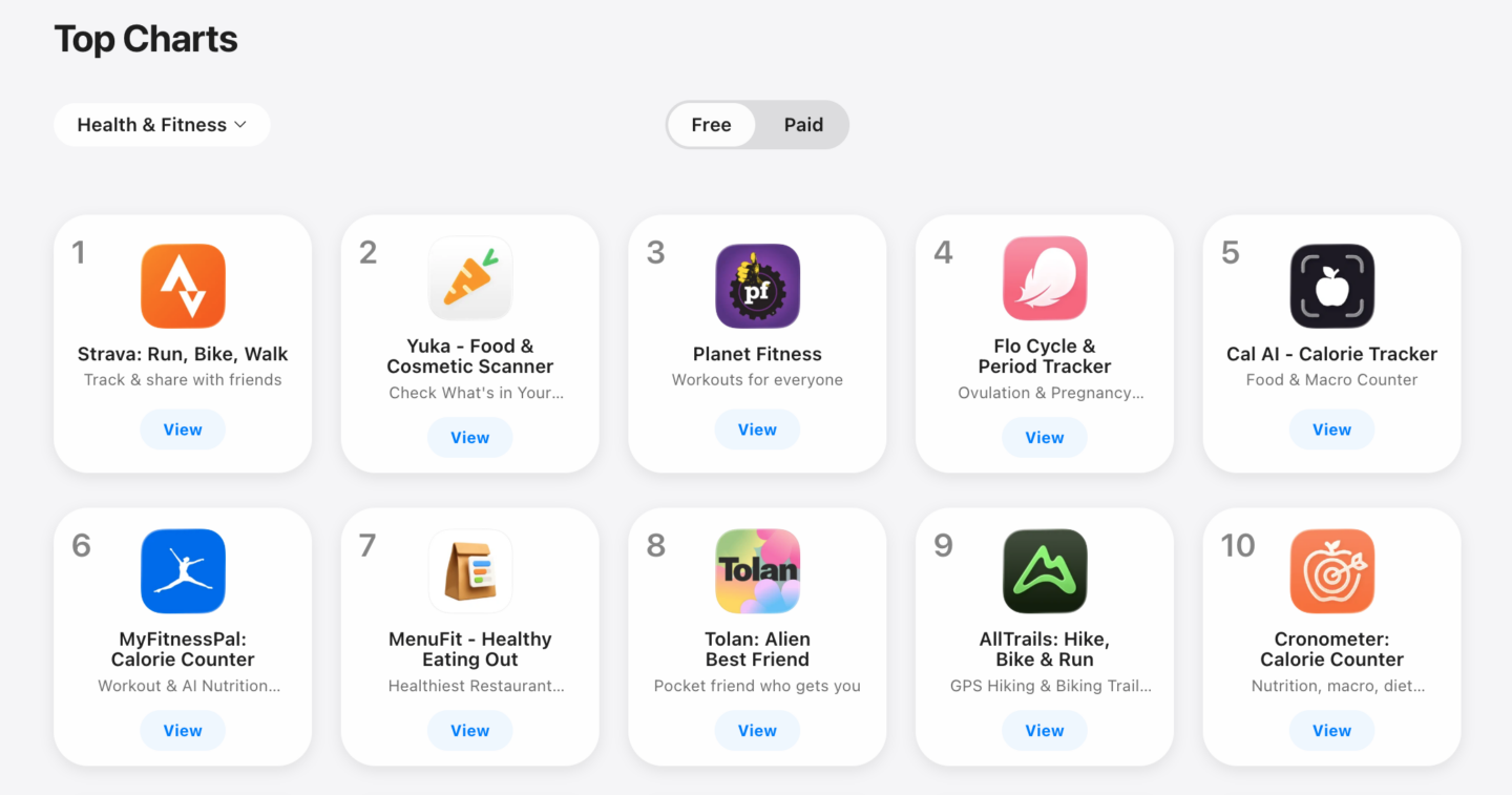 App Store top Health and Fitness apps April 22 2026