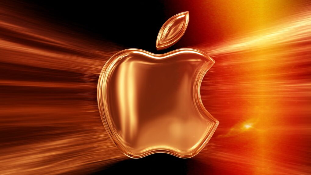 AI-generated image of a golden Apple logo with bright streaks behind it, used to illustrate a story about record-setting Apple earnings for Q2 2026.