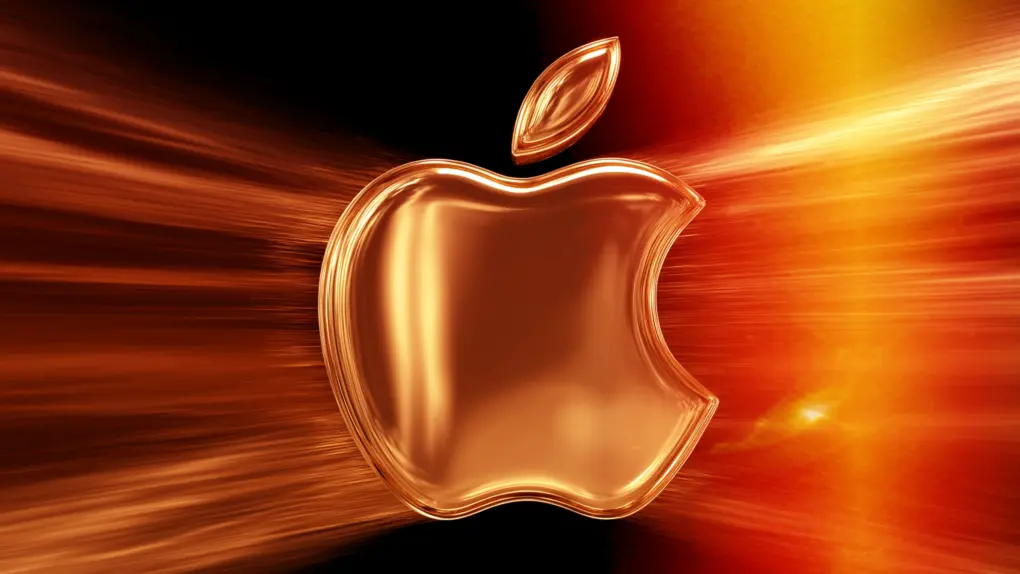 AI-generated image of a golden Apple logo with bright streaks behind it, used to illustrate a story about record-setting Apple earnings for Q2 2026.