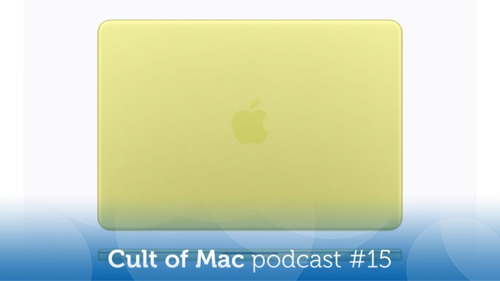 A photo of the MacBook Neo (citrus color) with the words, 
