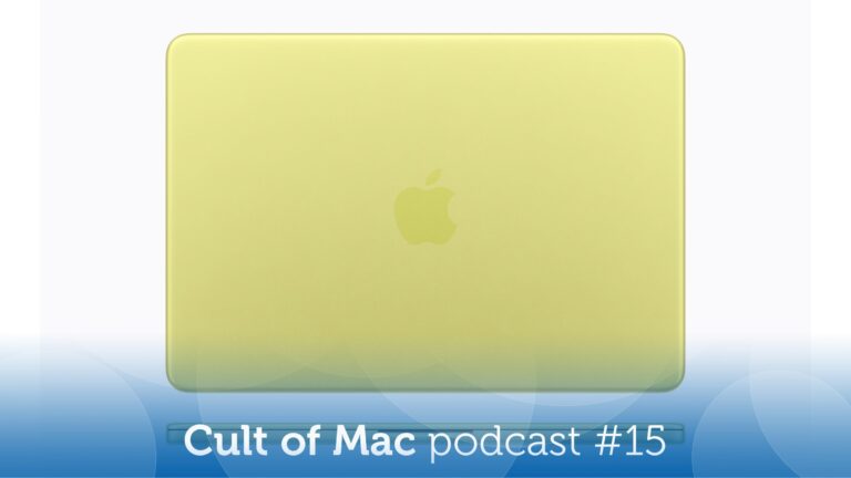 A photo of the MacBook Neo (citrus color) with the words, 