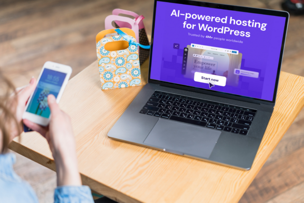 Photo showing Hostinger managed WordPress hosting running on a laptop on a desk