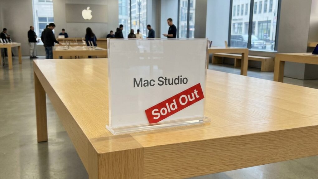 AI-generated image of inside of an Apple Store, with a sign that says, 