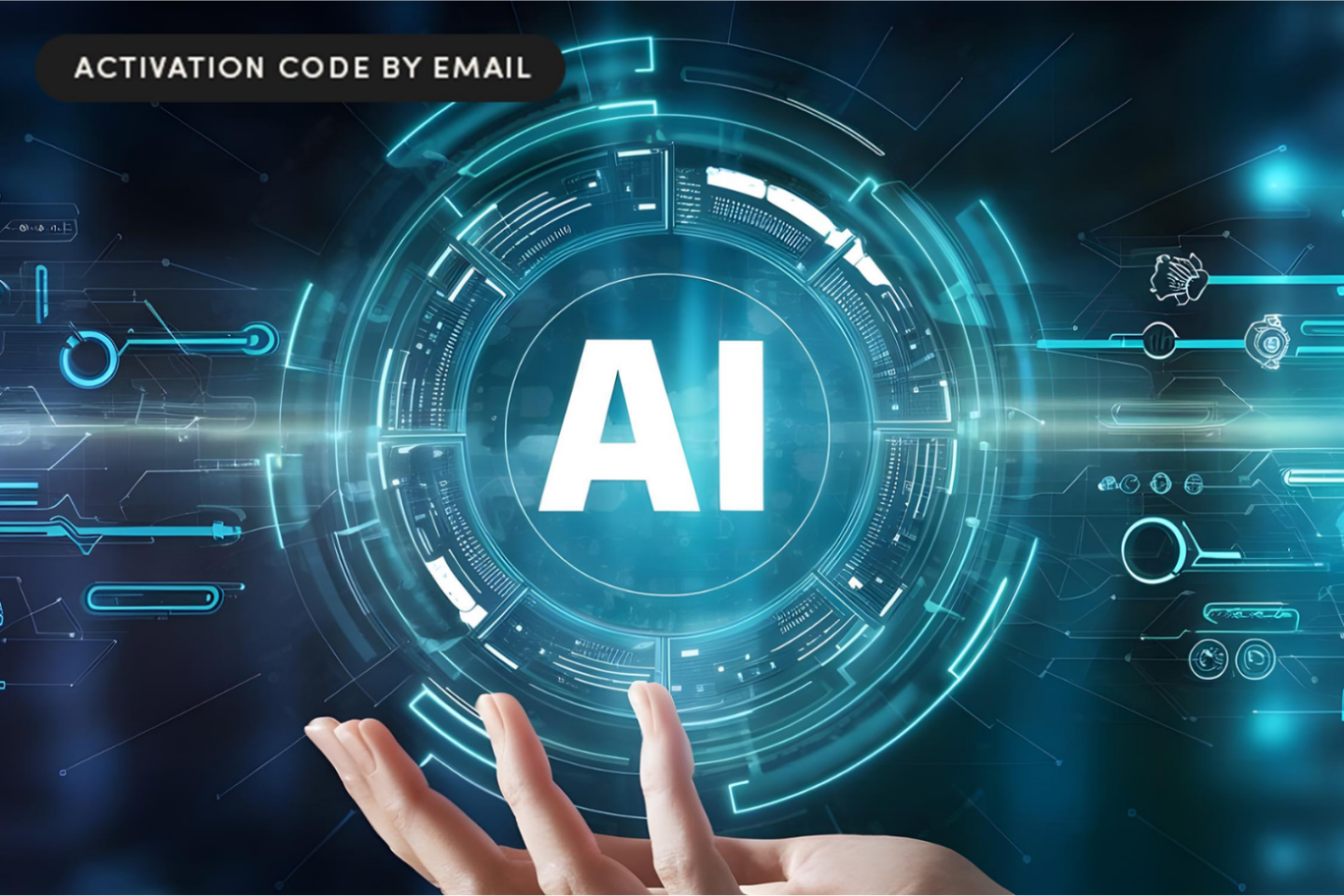 Futuristic image of AI being held by a hand