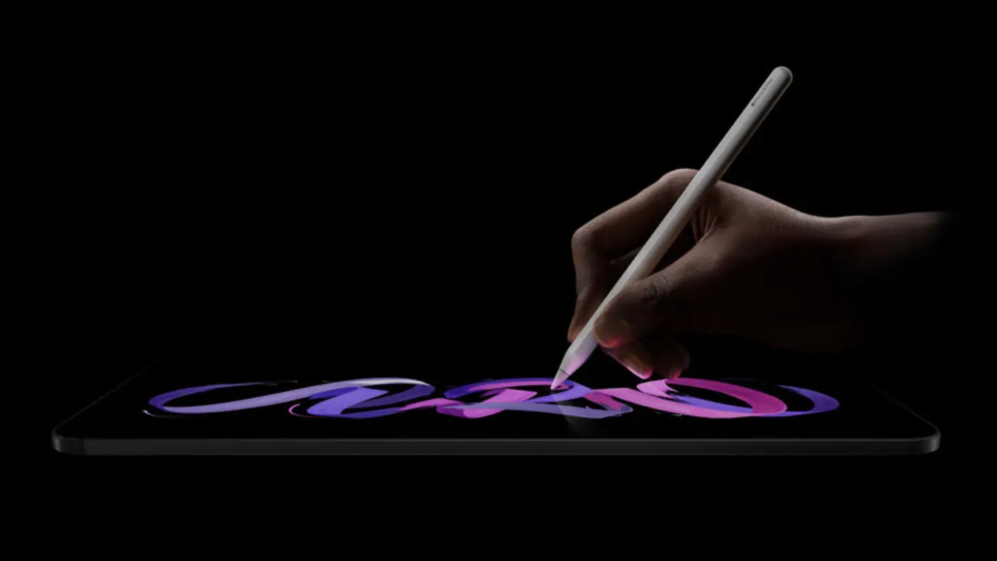 A picture of an iPad Pro with a person using an Apple Pencil, used in a story about Apple's nano-texture glass.