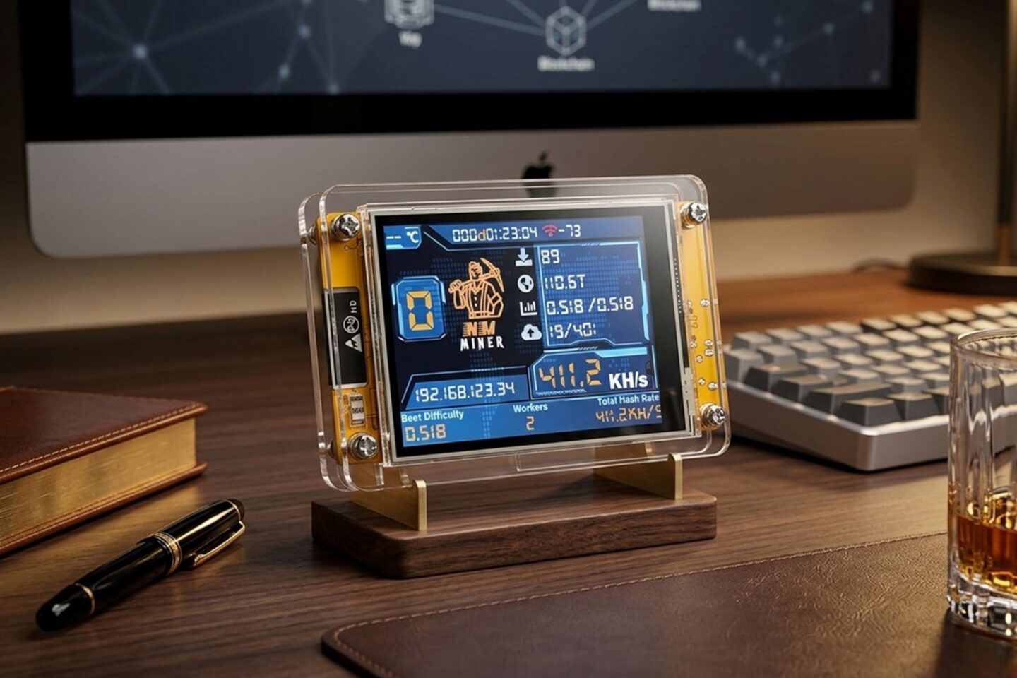 Photo of a bitcoin ticket miner on a work desk