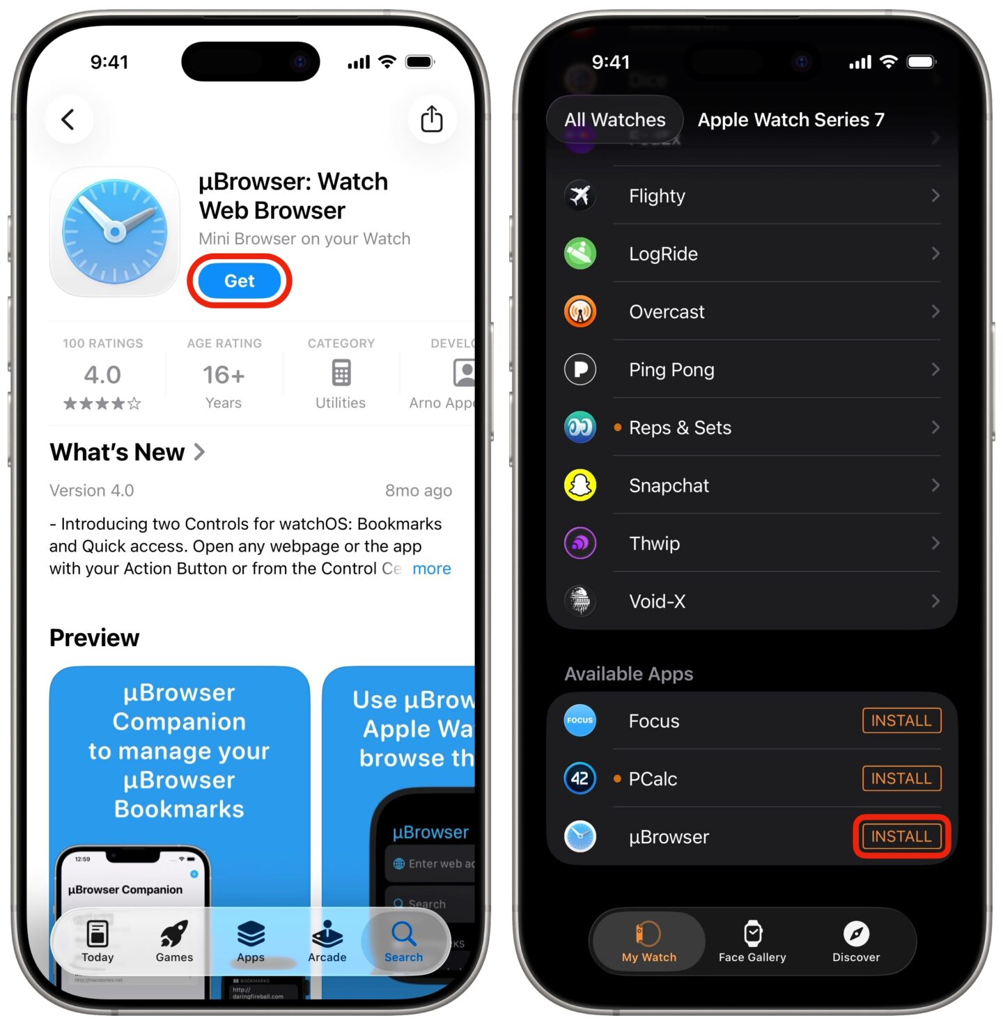 Downloading &mu;Browser from the App Store