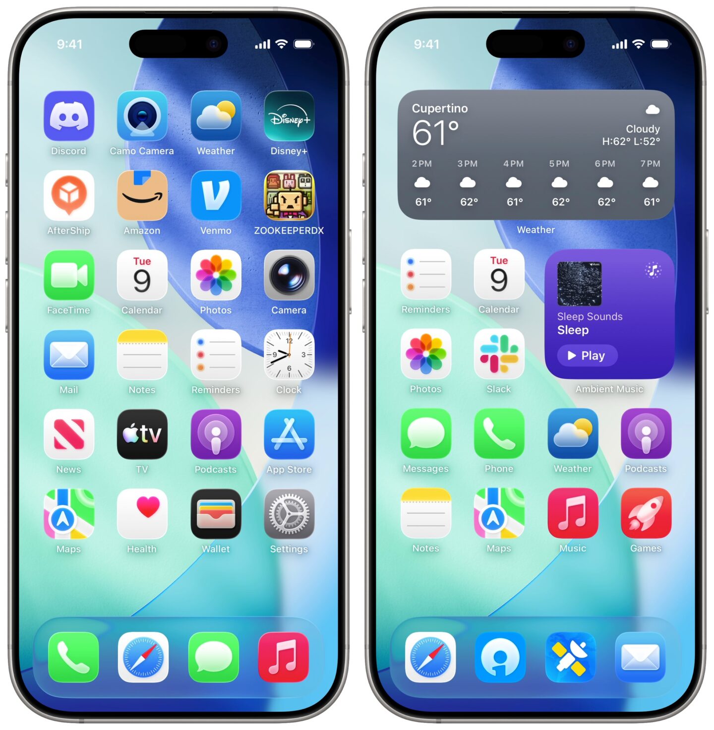 An ugly Home Screen with a random arrangement of icons, and a cleaned up Home Screen with widgets.