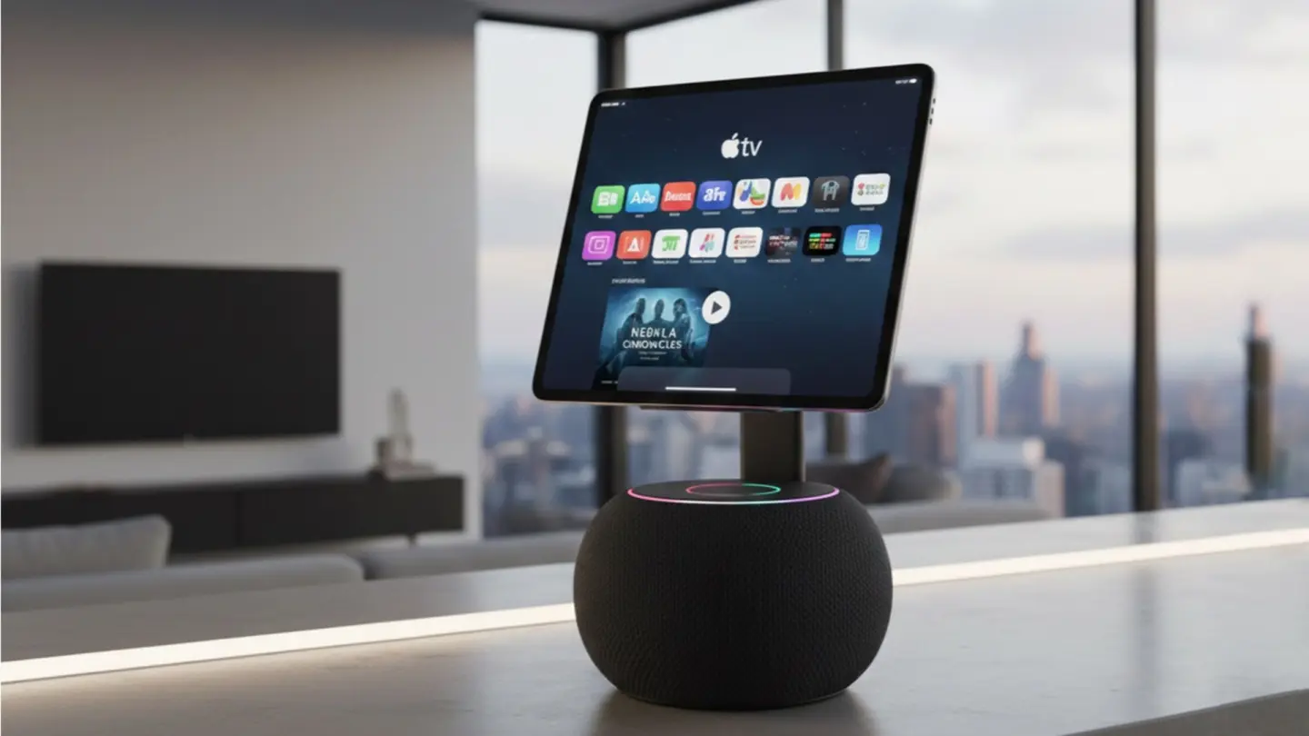 An AI generated photo of an Apple HomePod with display used in a story about the much-rumored HomePod 3.