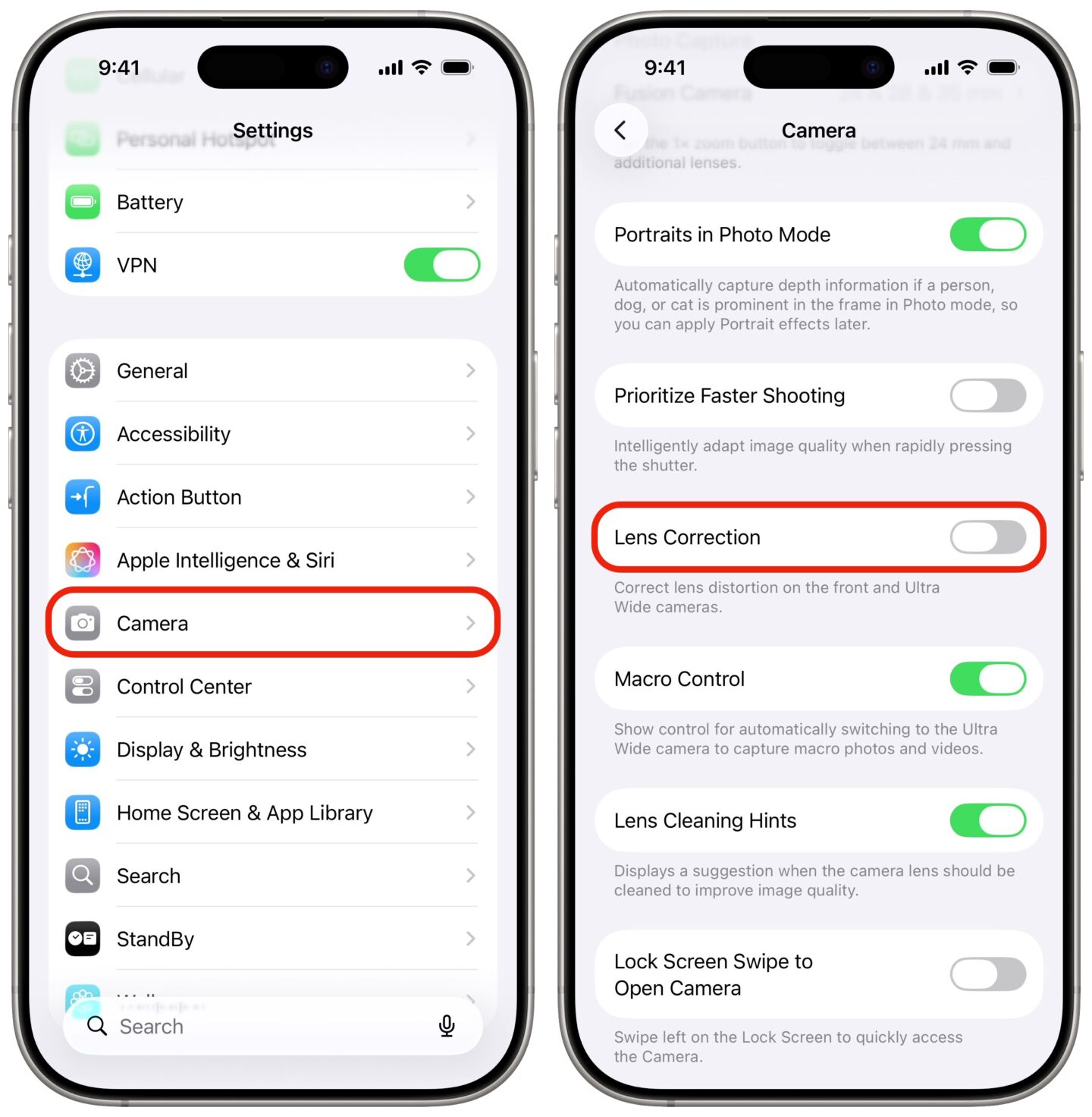 Lens Correction Turning off Lens Correction in Settings