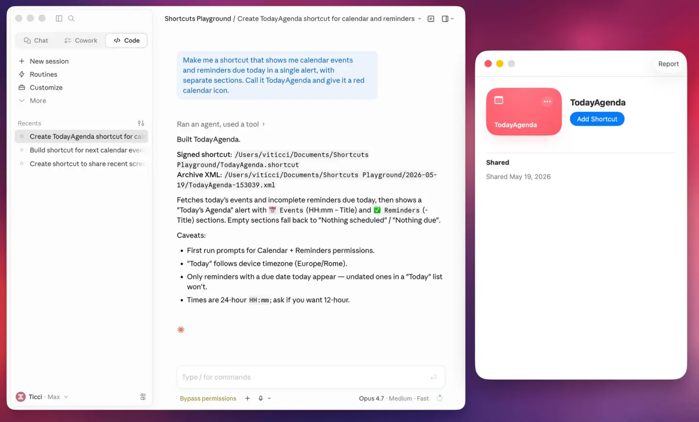 Shortcuts Playground tool