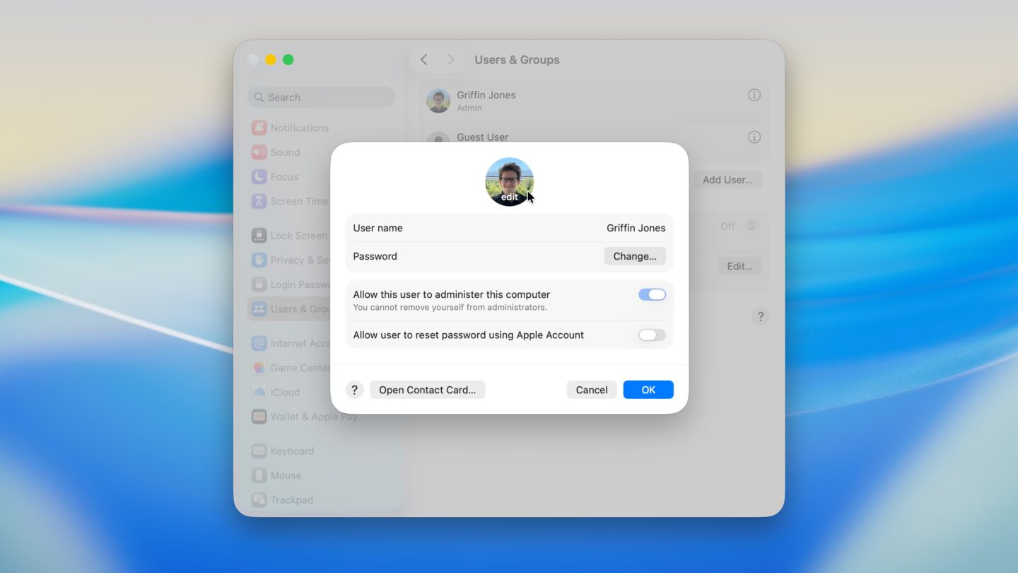 User Account Icon Screenshot showing how to change the User Account icon in Settings to personalize your Mac