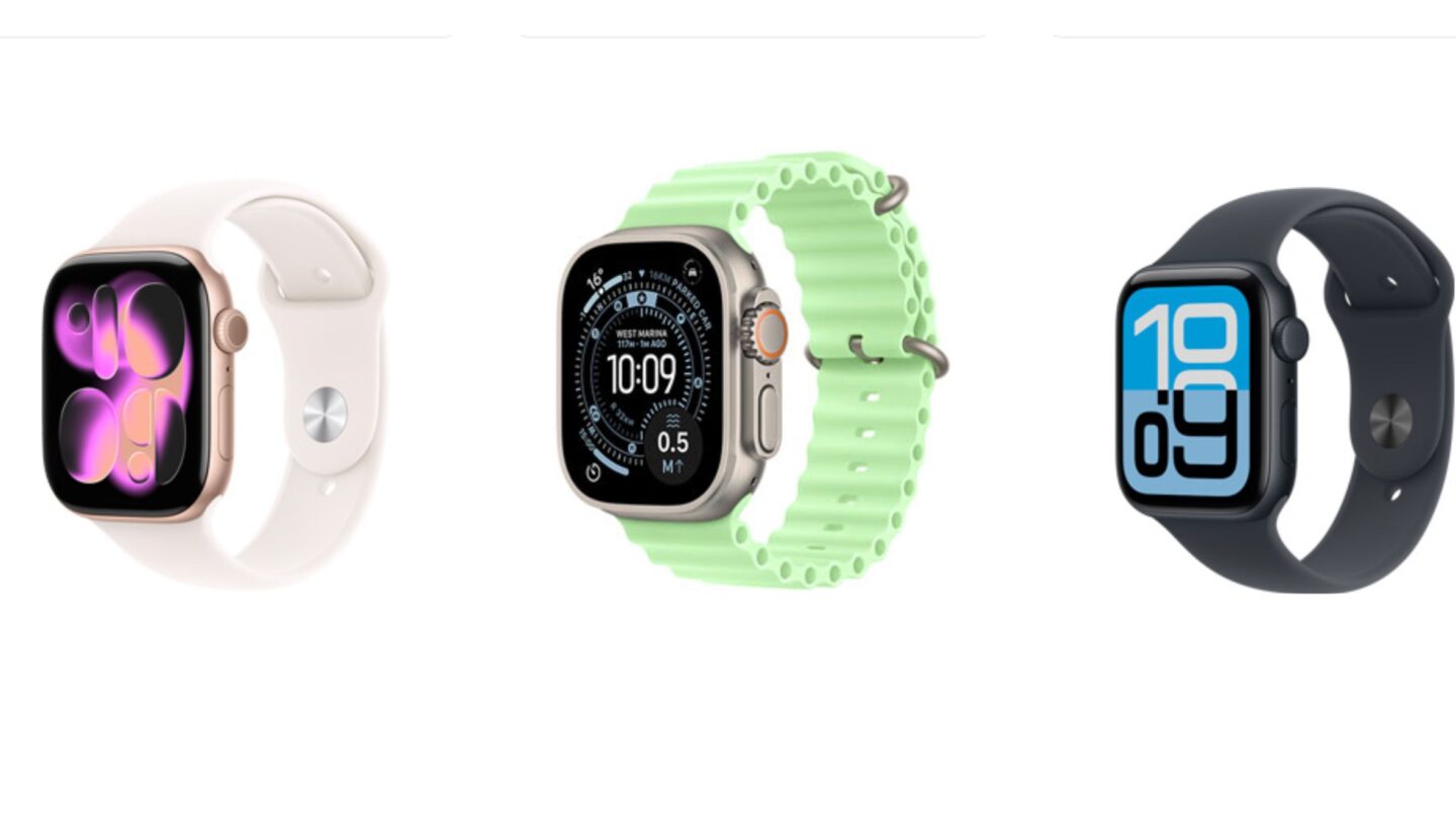 A photo of Apple Watch Series 11, Apple Watch Ultra 3 and Apple Watch SE 3.