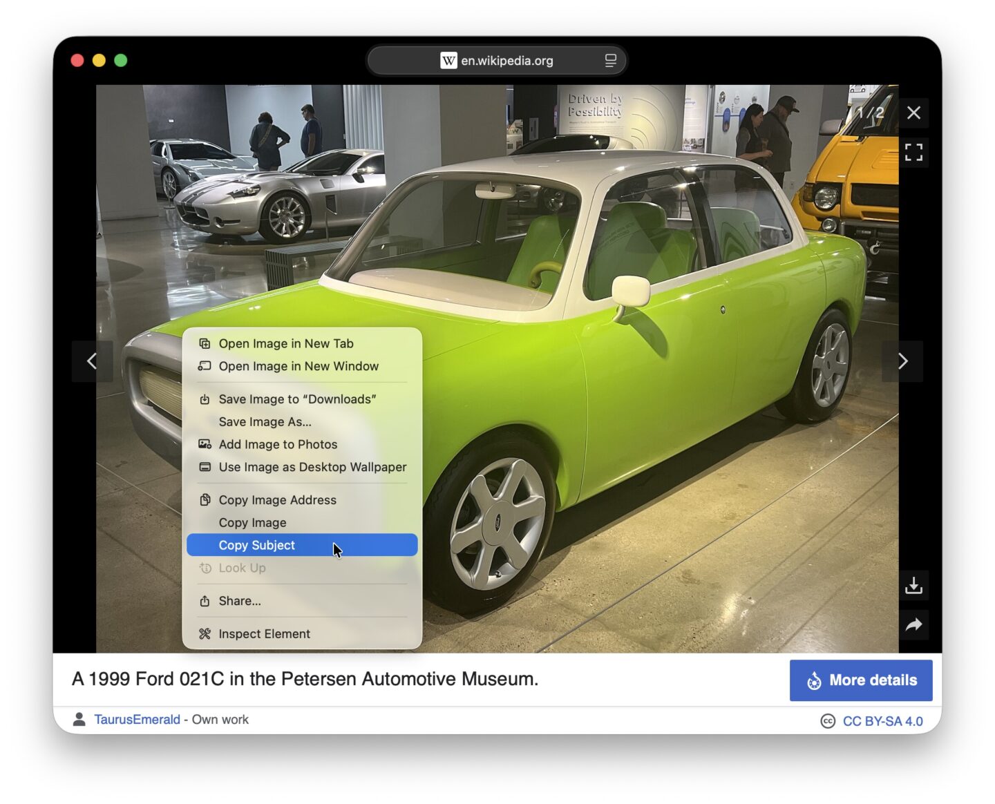Copy Subject on Mac Right-clicking on a photo in Safari and selecting Copy Subject
