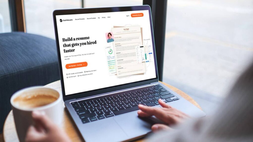 Photo of a person using DashResume ATF-friendly resume maker on a laptop at a cafe