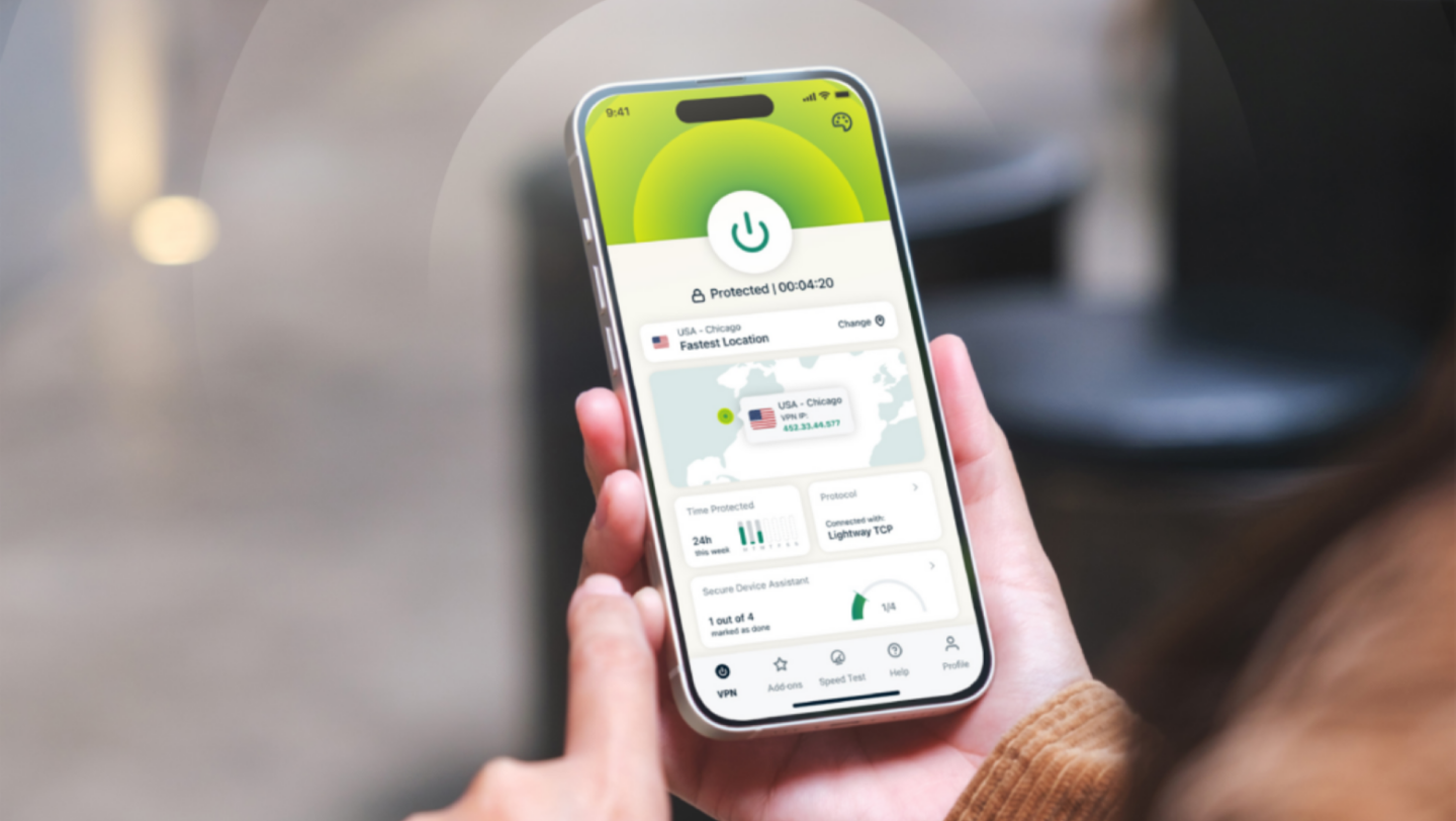 Photo of ExpressVPN running on an iPhone in someone's hand
