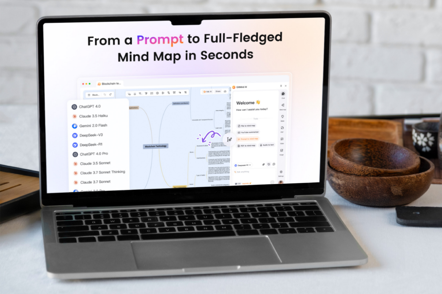 Core feature of GitMind shown on the screen of a laptop device