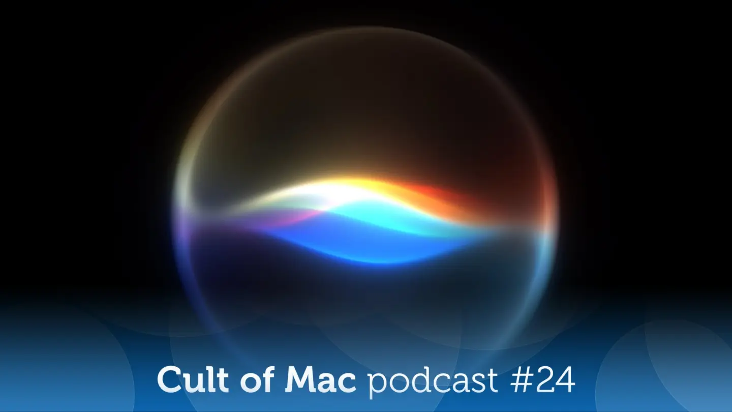 Image of Siri AI logo on black background with the words, "Cult of Mac podcast #24."