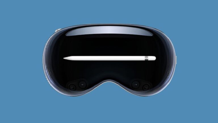 A photo of the Apple Vision Pro with an Apple Pencil.