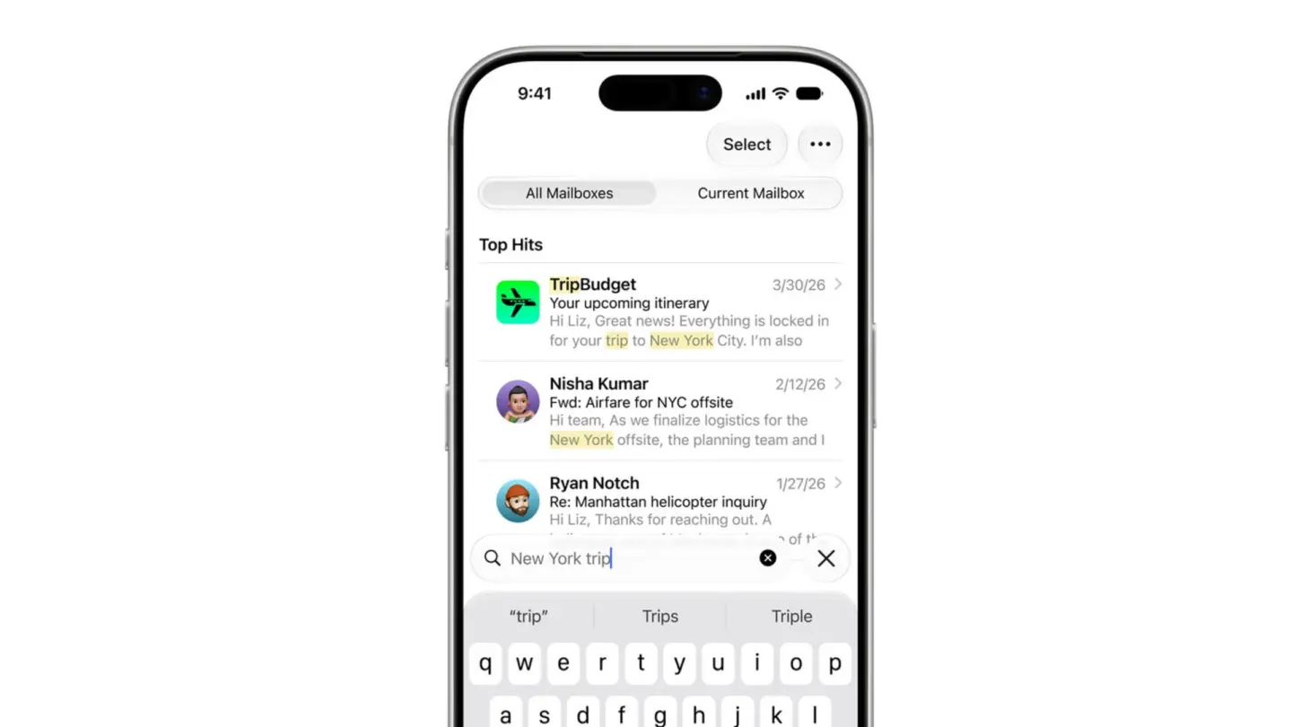 A photo of Apple's Mail app for the iPhone used in a story about the iOS 27's Mail app update.