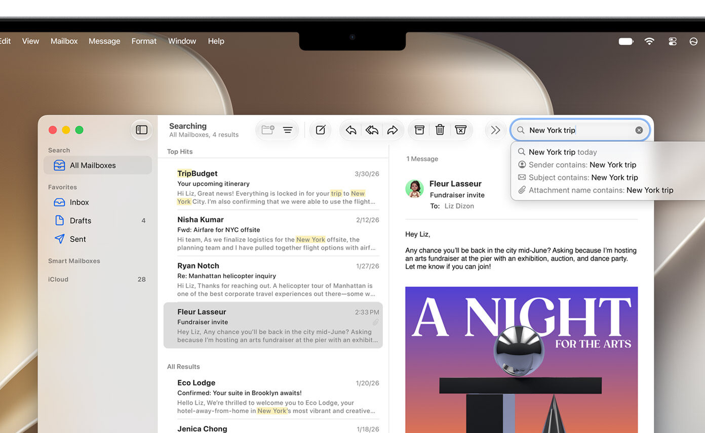 Search mail macos 27 Mac screenshot showing macOS 27's improved search experience in the Mail app.