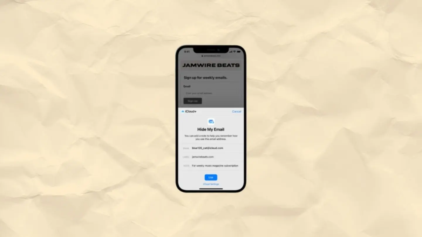 A picture of Apple's Hide My Email feature used in a story about the same.