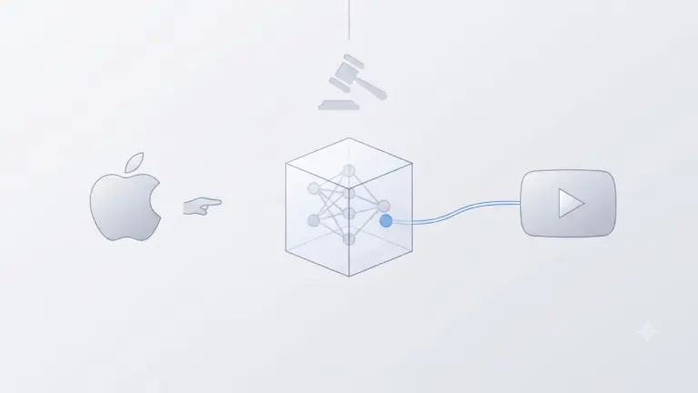 An AI generated image with Apple and YouTube logo used in a story about Apple's reponse to lawsuit filed by three YouTubers.