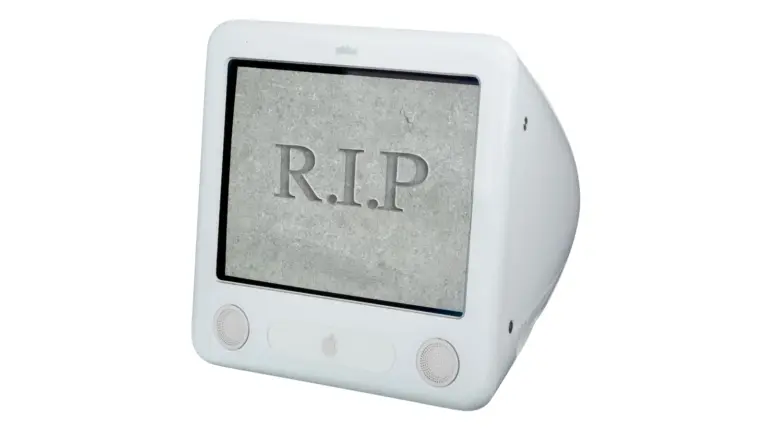 Photo of an eMac, the last Apple computer with a CRT monitor, with the letters 