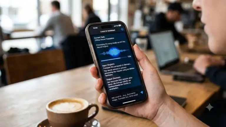 An AI-generated image of an iPhone running on-device AI model.