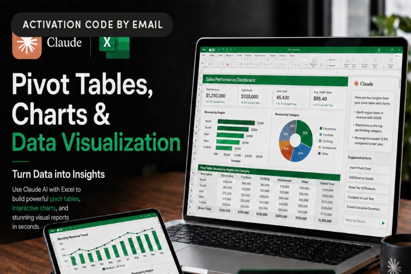 Claude used inside Excel running on a laptop device with overlay copy