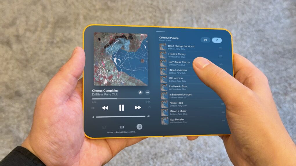 Mockup image folding a folding iPhone with a screenshot from iOS 27