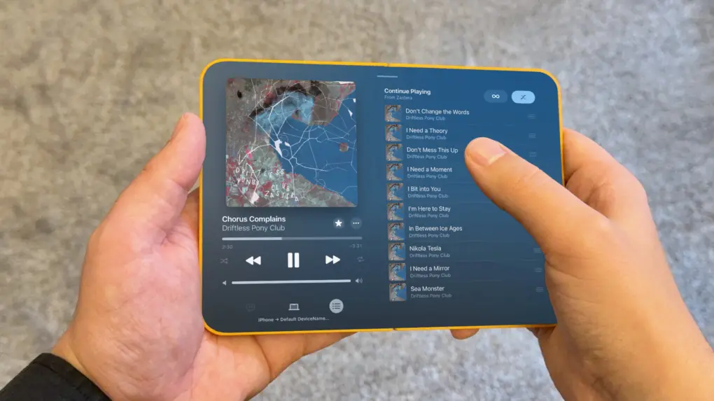 Mockup image folding a folding iPhone with a screenshot from iOS 27