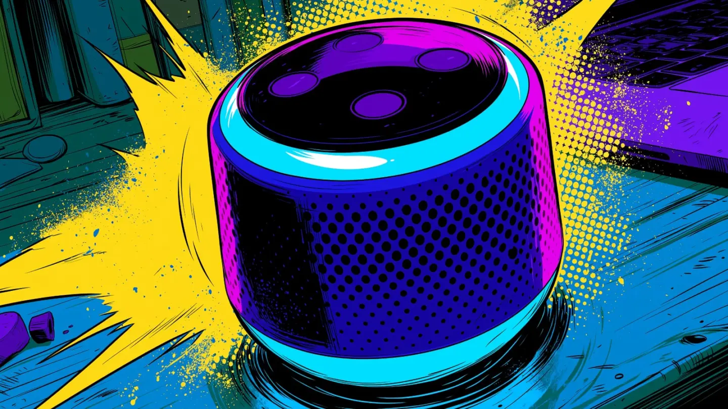 AI-generated illustration of a smart speaker, used to illustrate a story about OpenAI's rumored first hardware device.