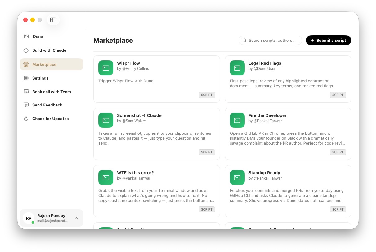 Dune marketplace Dune Marketplace needs more scripts.