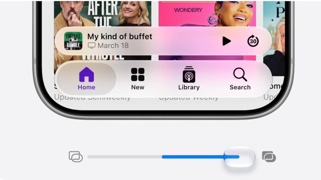 Image of the bottom of an iPhone with the Liquid Glass slider that is available in iOS 27 public beta
