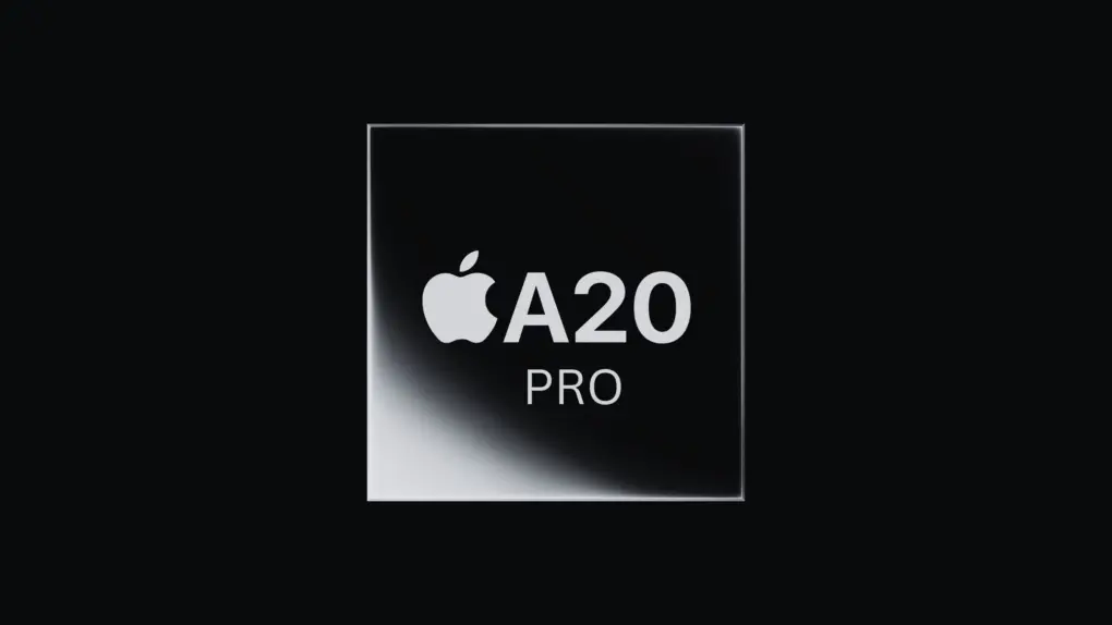A picture with the text A20 alongside an Apple logo used in a story about the A20 Pro chip.