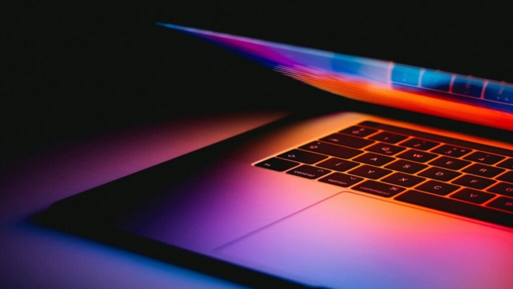 A MacBook in a dark room, used to promote The Secure Software Lifetime Mac Bundle featuring CleanTwin