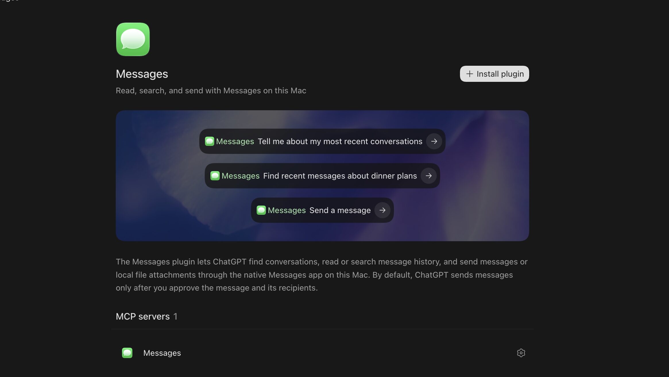 Messages app plugin for ChatGPT