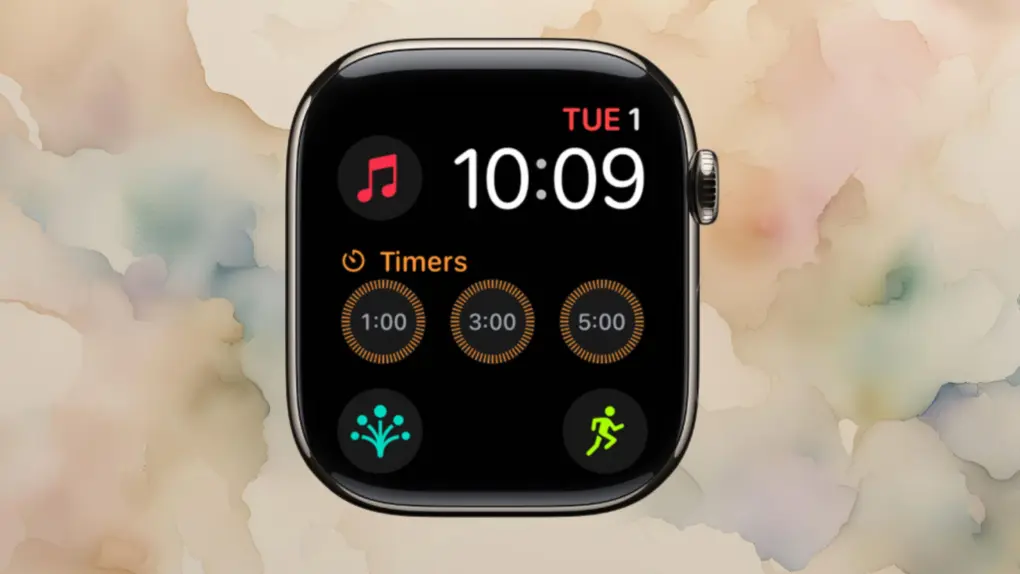 A picture of Apple's Modular Apple Watch face used in a story about watchOS 27 bringing new color options.