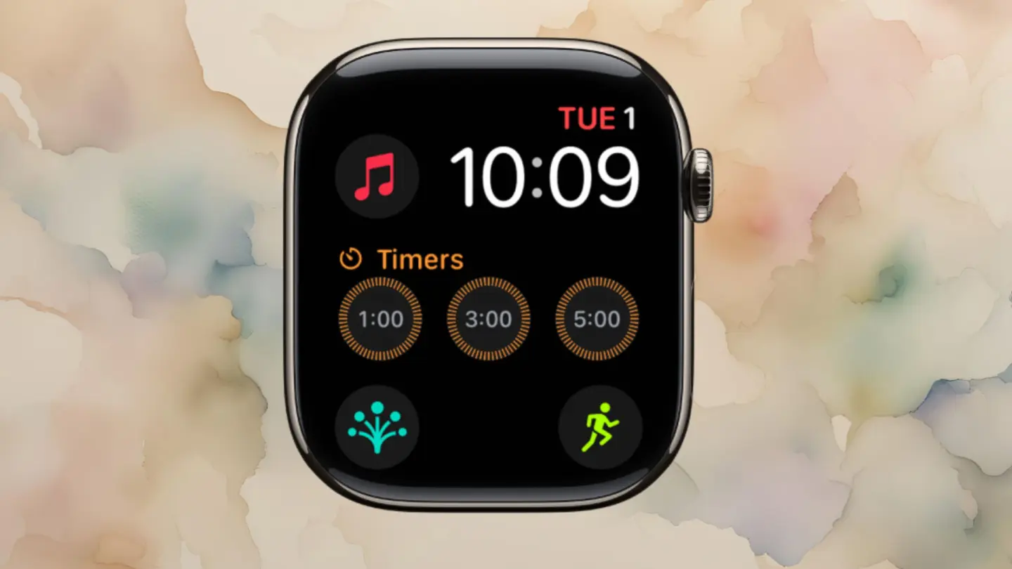 A picture of Apple's Modular Apple Watch face used in a story about watchOS 27 bringing new color options.