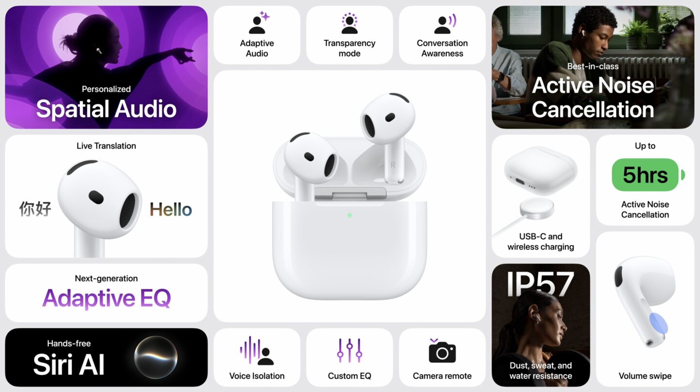 AirPods 5 bento Bento box graphic showing main features of AirPods 5.