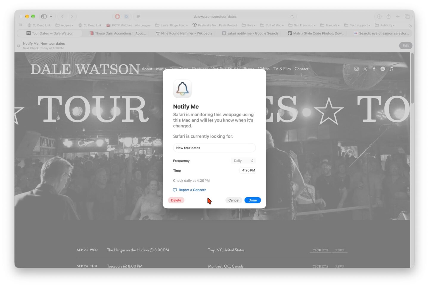 How to use Apple Safari Notify Me feature on Mac to monitor website changes Screenshot showing how to use Apple Safari Notify Me feature on Mac to monitor website changes