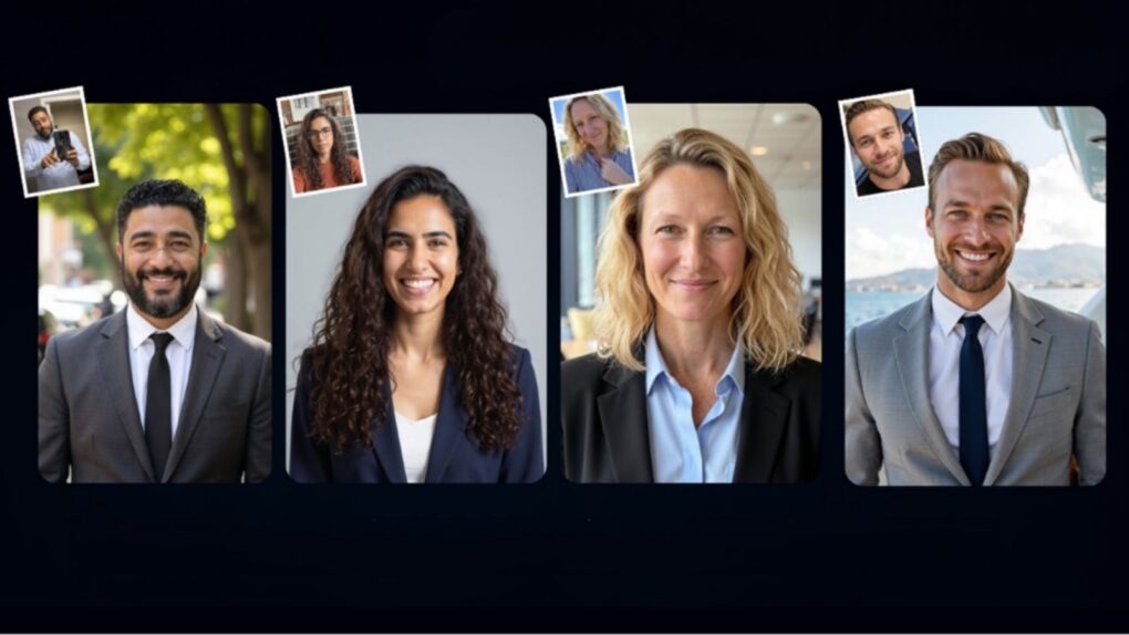 Four professional headshots of four different people, produced using Magic Studio AI headshot generator
