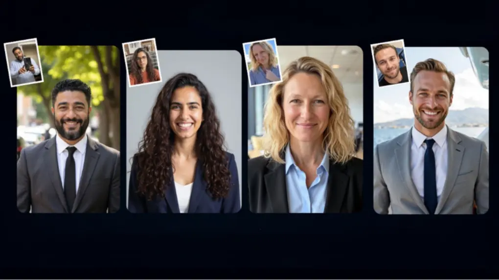 Four professional headshots of four different people, produced using Magic Studio AI headshot generator