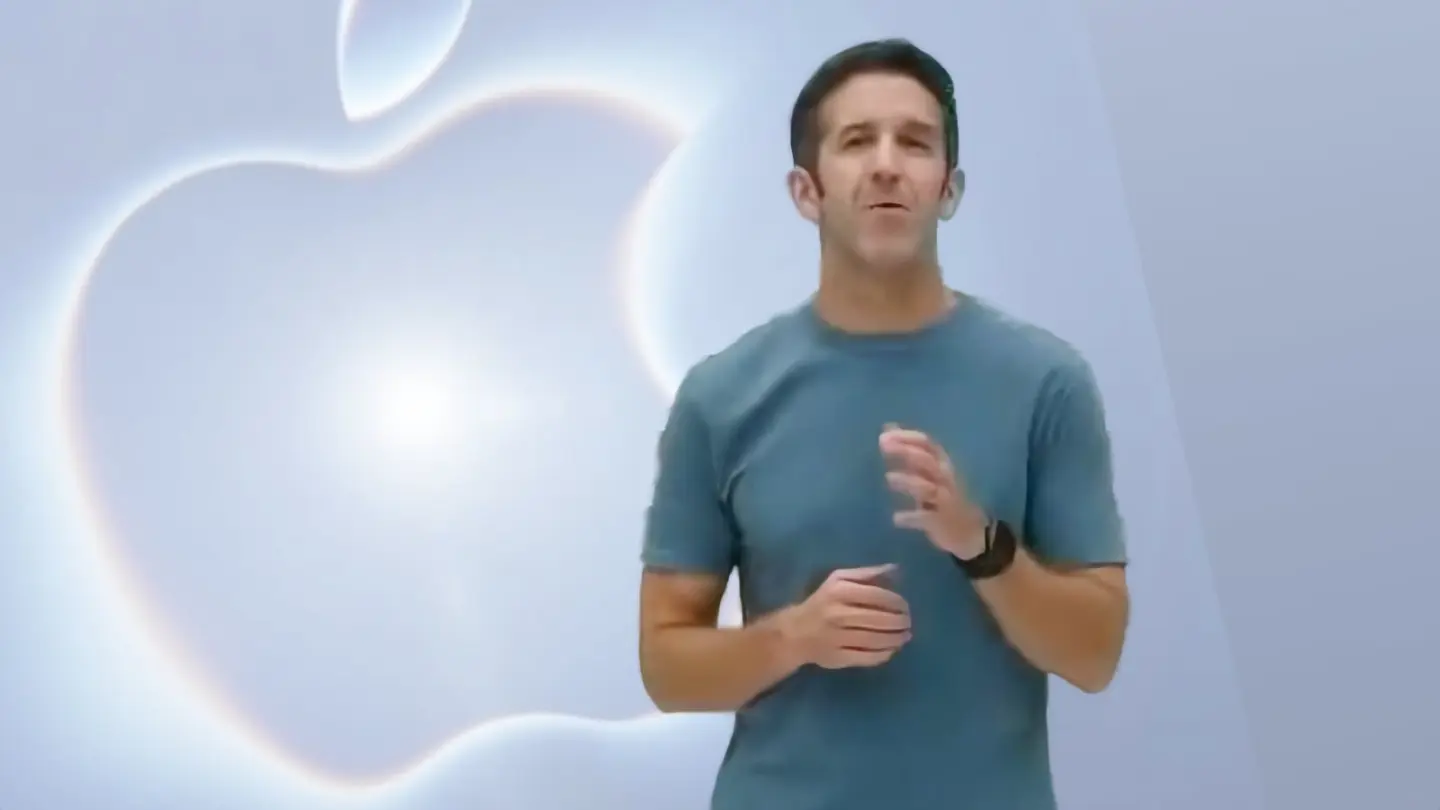 Composite image of new Apple CEO John Ternus in front of Apple's Rise and Shine event logo