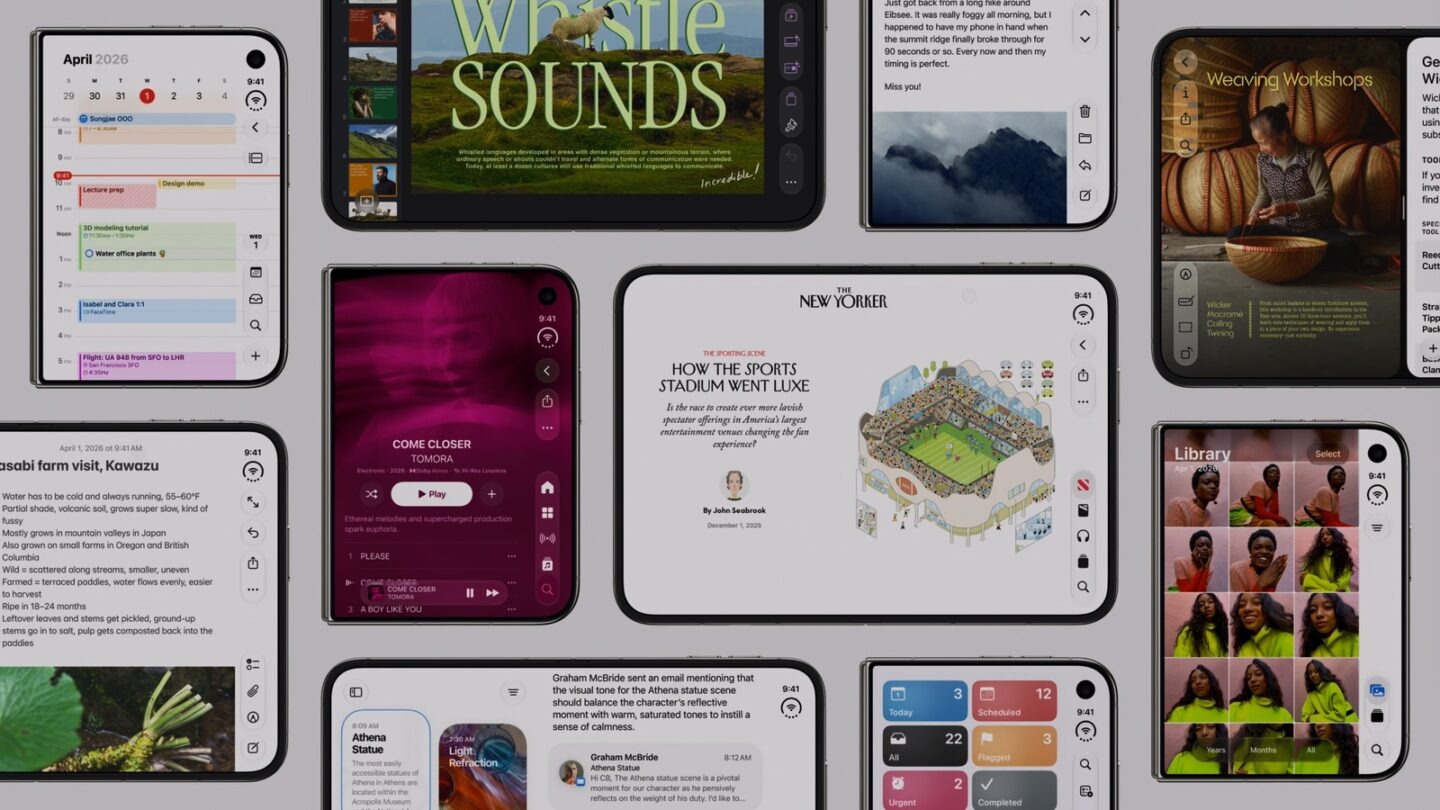 The standard iPhone apps have been redesigned for the iPhone Duo's inner and outer displays.
